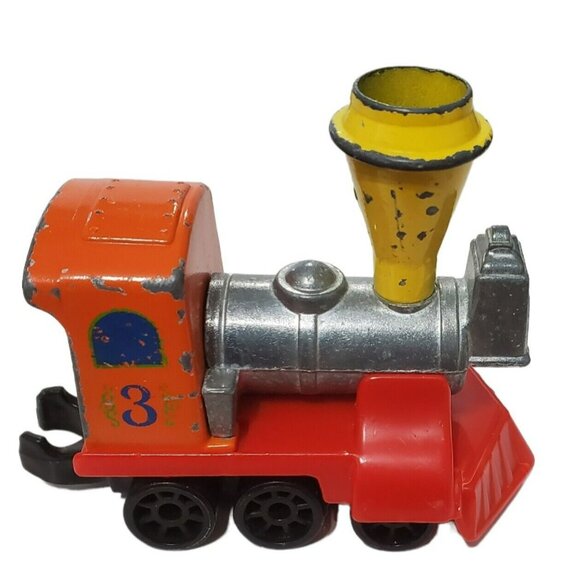 1980 My First Wheels Train Set Diecast 3 Rail Cars Engine Caboose Flat Bed VTG - Picture 4 of 16